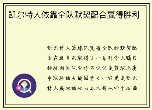 凯尔特人依靠全队默契配合赢得胜利
