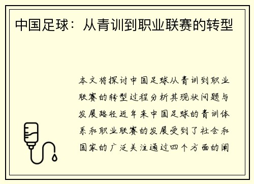 中国足球：从青训到职业联赛的转型
